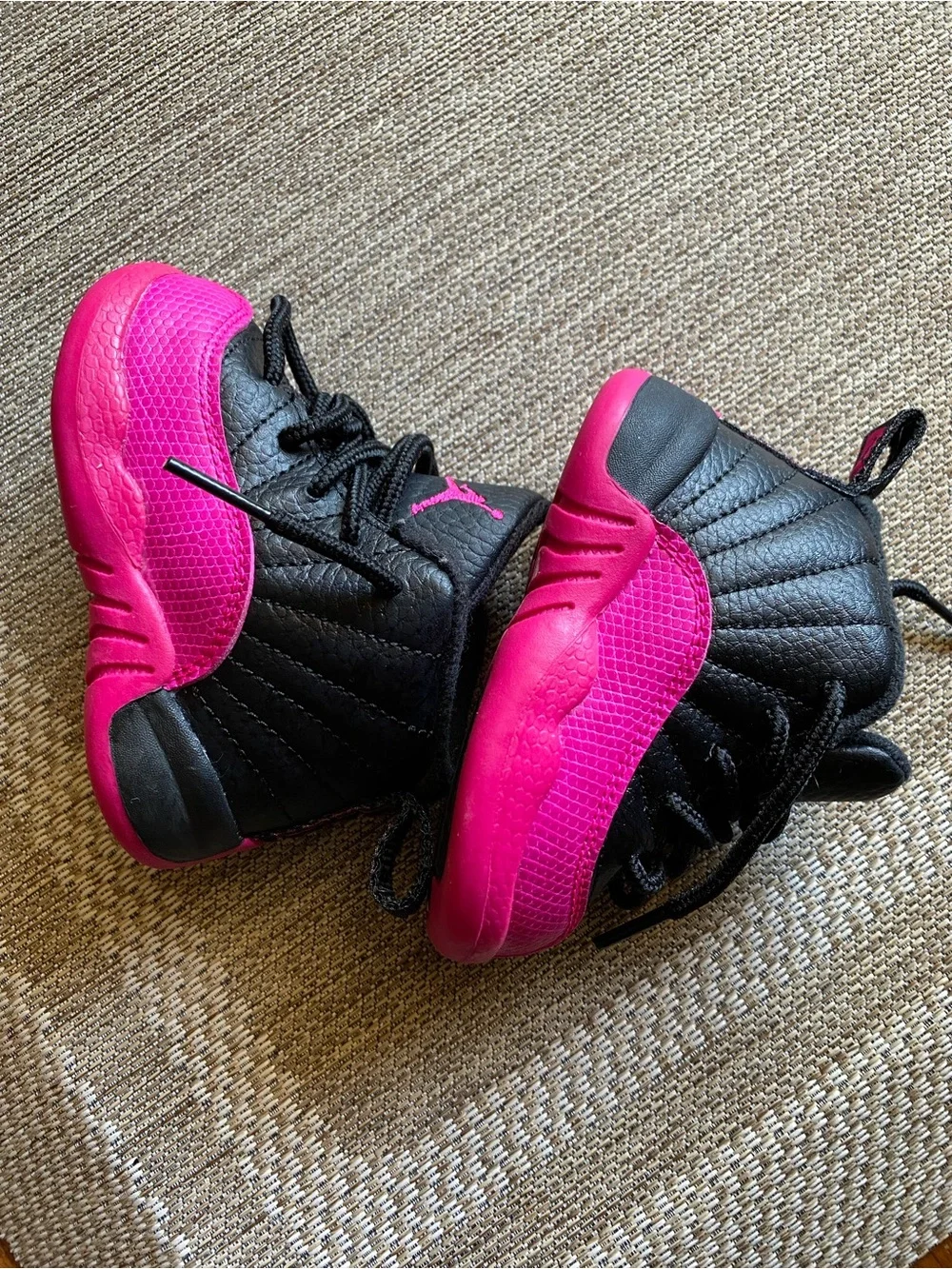 Jordan 12 Retro Infant size 4 Black and Hot Pink Sneakers
